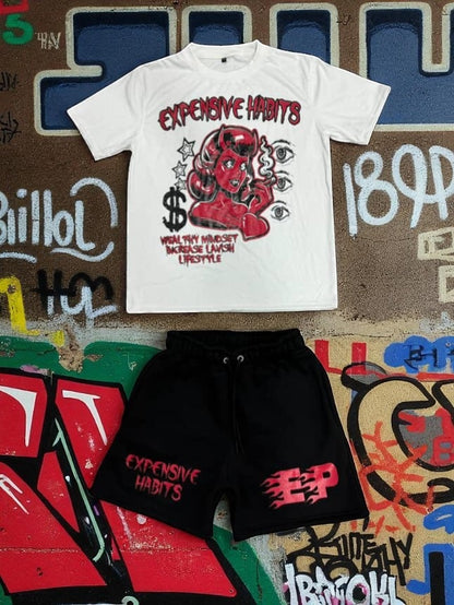 Demon Queen Short Set – White Tee & Black Shorts