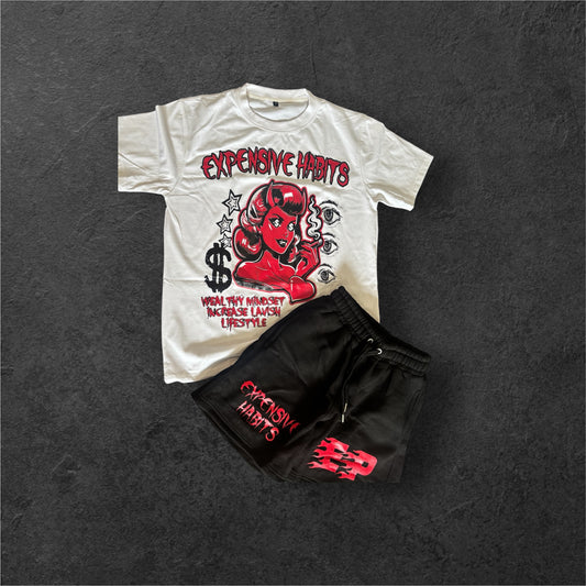 Demon Queen Short Set – White Tee & Black Shorts